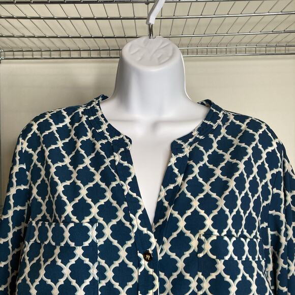 Macy’s Charter Club Women's Teal Moroccan Button Front Tunic Blouse Size 1X Boho - Picture 7 of 12